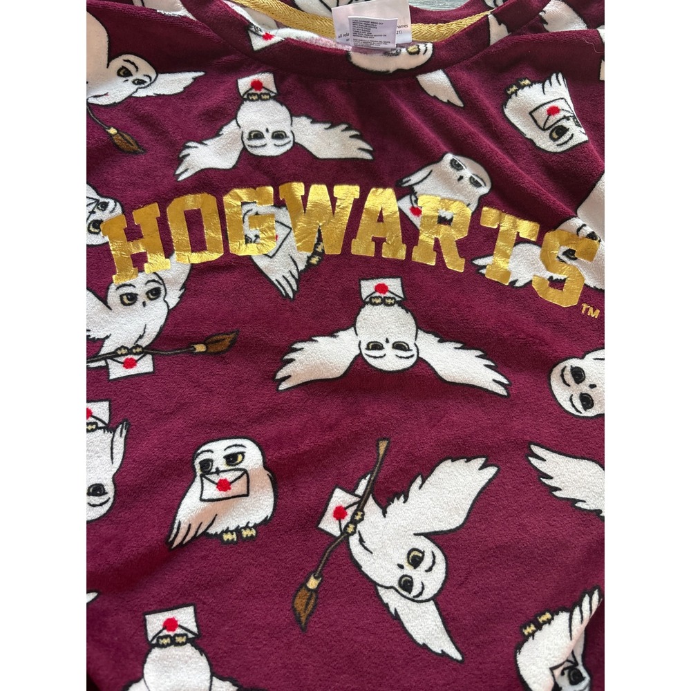 Harry Potter Wizarding World Hedwig Pajama Set Burgundy Gold Foil XL 16-18 - Picture 5 of 8
